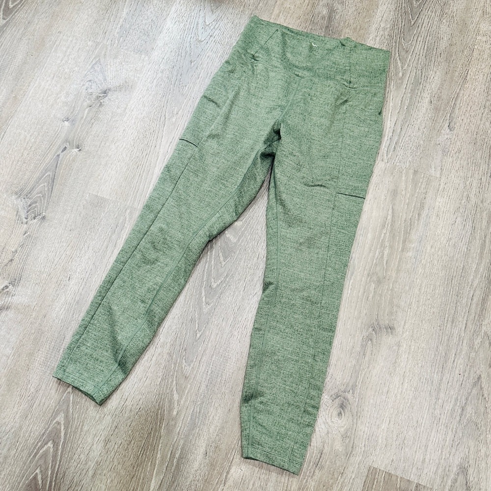 REI Co-op Womens Medium High Waisted Heathered Sage Green Pocket Heavy Leggings